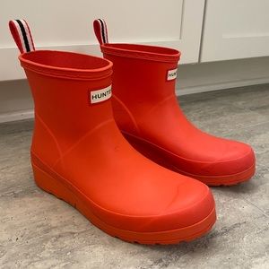 Red hunter ankle rain boots